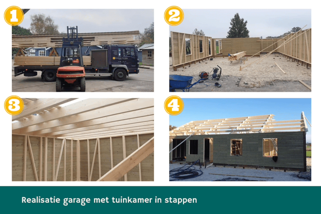 realisatie van een houten garage met tuinkamer in stappen
